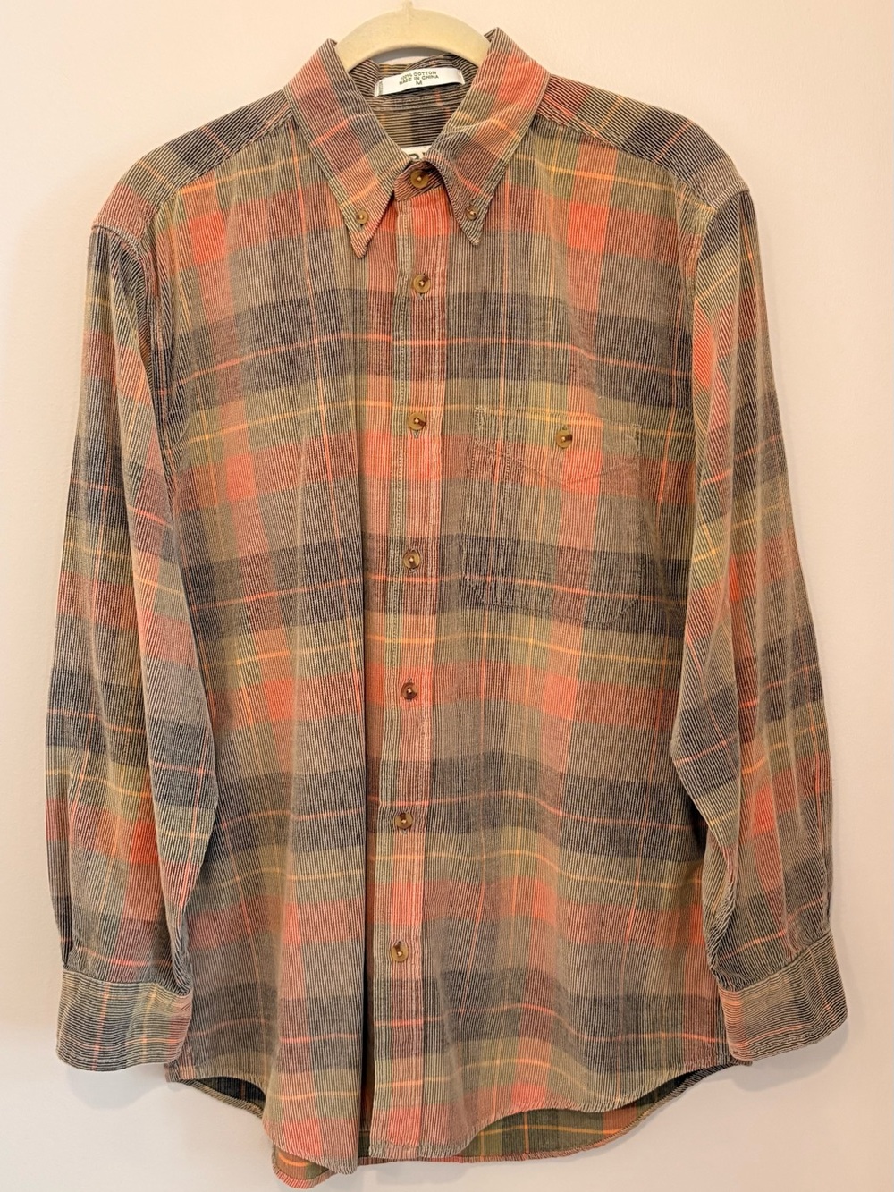 ORVIS Corduroy Button-Down Plaid Shirt in Orange Grey Green Men’s Medium - Picture 2 of 14